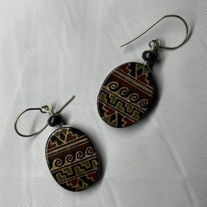 Patterned Oval Wooden Earrings